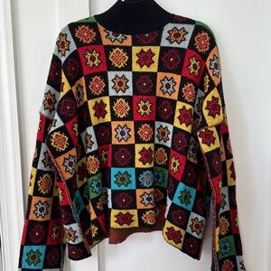 Hache Print High Neck Pullover Sweater Size 42/6